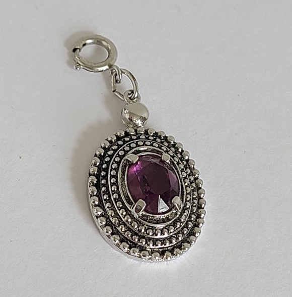Vintage Sarah Coventry Silver Tone Ethnic Boho Purple Glass Oval Pendant Charm - Picture 3 of 16